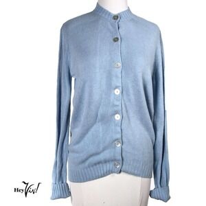 Vintage 50s Baby Blue Long Sleeve Button Up Cardigan Sweater Size XL - Hey Viv